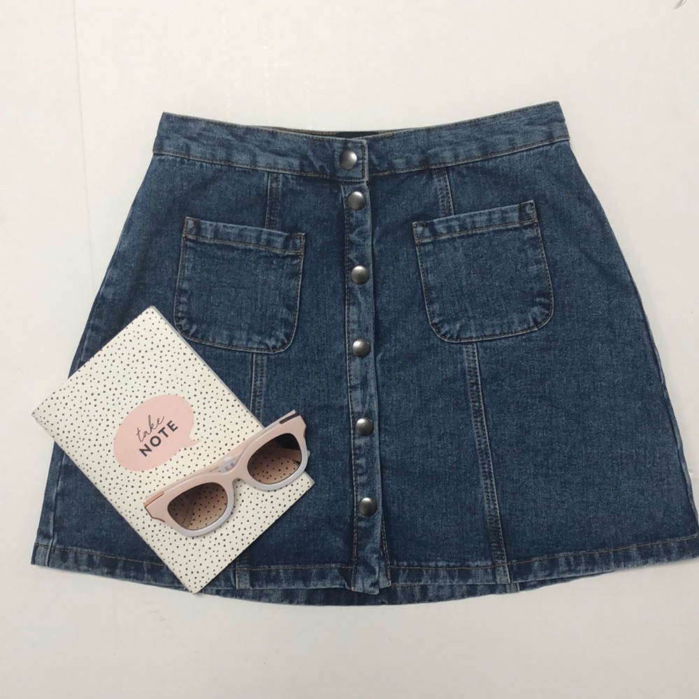 Denim button up mini skirt